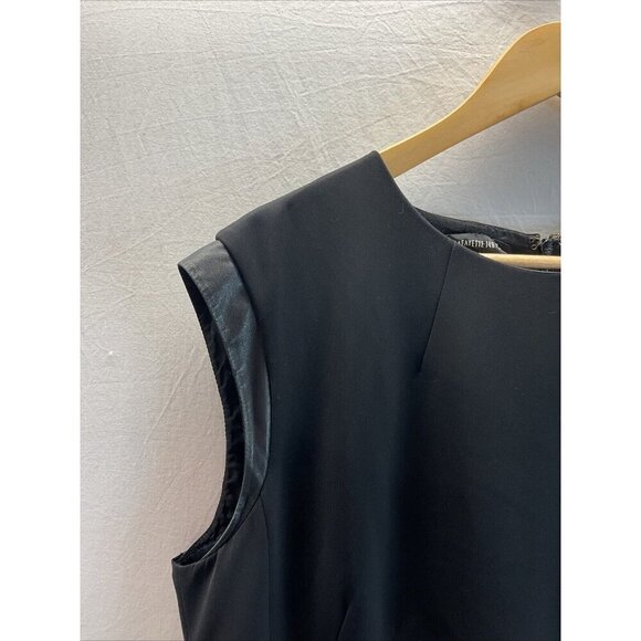 Lafayette 148 New York leather trim Short cap Sleeve Shift Dress Black‎ Size 16 - Picture 4 of 12